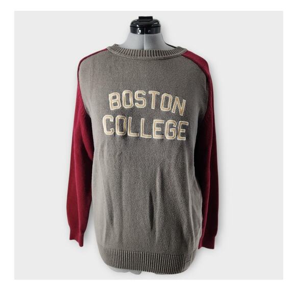 HillFlint Boston Collegiate Knitted Sweater Mens L Gray Red Crew Neck University - Picture 2 of 10